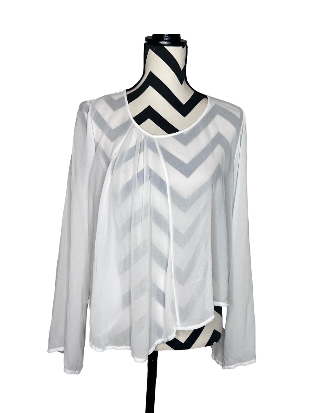 Lacausa Fairy Sheer Lightweight Flowy Bell-Sleeve Asymmetric Draped Top Sz S